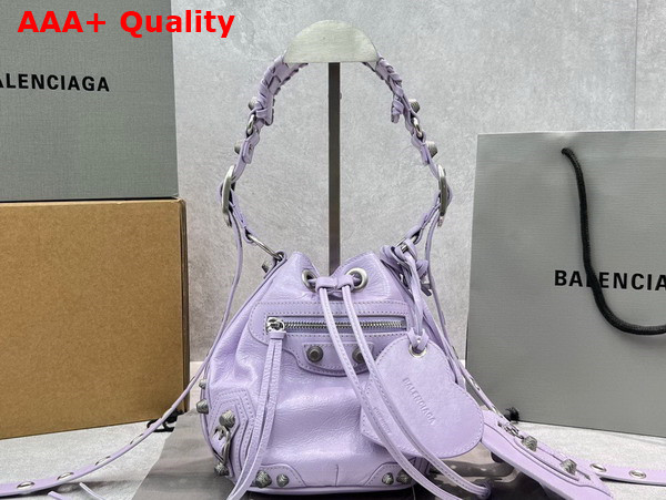 Balenciaga Le Cagole XS Bucket Bag in Lilac Arena Lambskin Aged Silver Hardware Replica