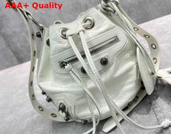 Balenciaga Le Cagole XS Bucket Bag in White Arena Lambskin Aged Silver Hardware Replica