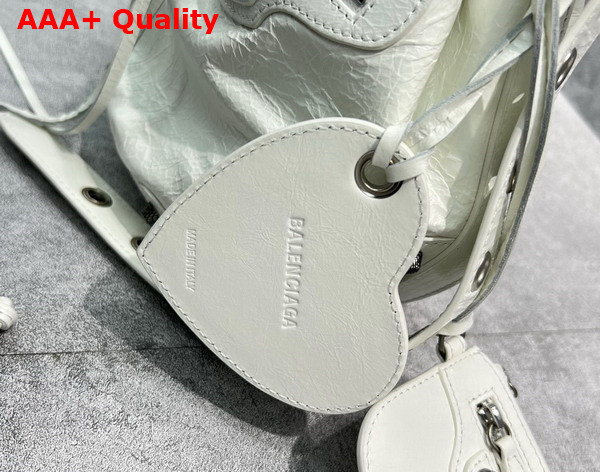 Balenciaga Le Cagole XS Bucket Bag in White Arena Lambskin Aged Silver Hardware Replica