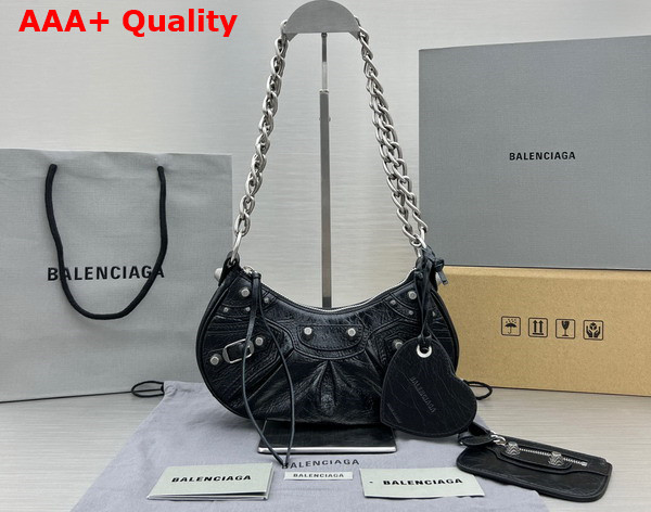 Balenciaga Le Cagole XS Shoulder Bag With Chain in Black Arena Lambskin Aged Silver Hardware Replica