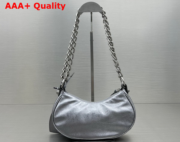 Balenciaga Le Cagole XS Shoulder Bag With Chain in Silver Metallized Arena Lambskin Aged Silver Hardware Replica