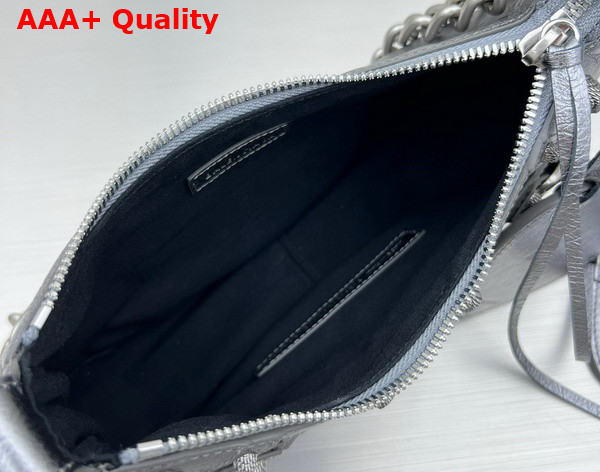 Balenciaga Le Cagole XS Shoulder Bag With Chain in Silver Metallized Arena Lambskin Aged Silver Hardware Replica