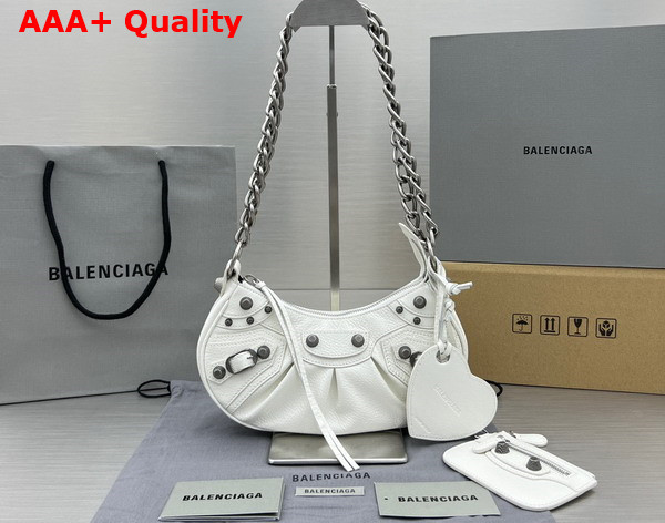 Balenciaga Le Cagole XS Shoulder Bag With Chain in White Arena Lambskin Aged Silver Hardware Replica