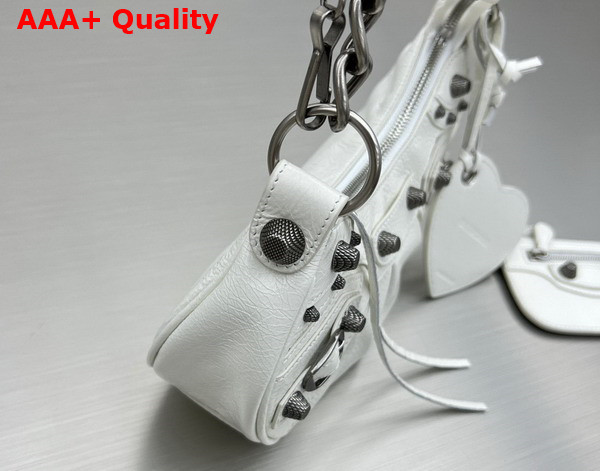 Balenciaga Le Cagole XS Shoulder Bag With Chain in White Arena Lambskin Aged Silver Hardware Replica