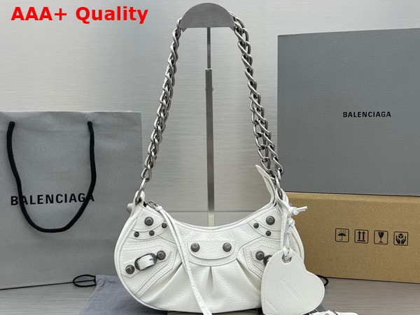 Balenciaga Le Cagole XS Shoulder Bag With Chain in White Arena Lambskin Aged Silver Hardware Replica