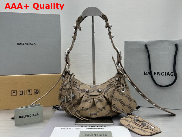 Balenciaga Le Cagole XS Shoulder Bag in Beige and Brown BB Monogram Coated Canvas Aged Silver Hardware Replica