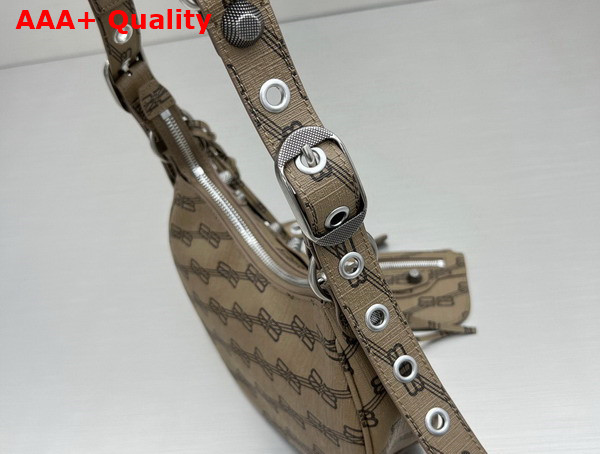 Balenciaga Le Cagole XS Shoulder Bag in Beige and Brown BB Monogram Coated Canvas Aged Silver Hardware Replica