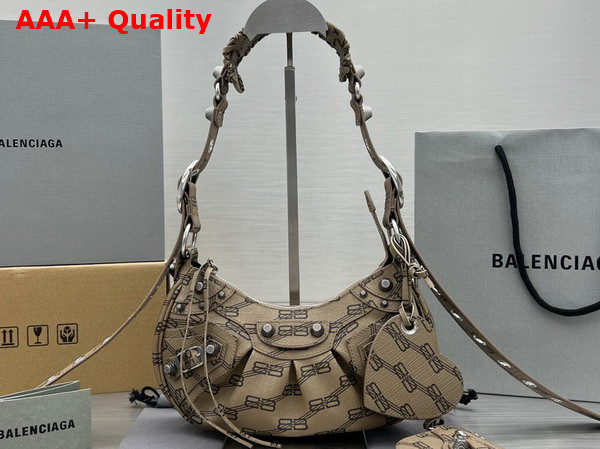 Balenciaga Le Cagole XS Shoulder Bag in Beige and Brown BB Monogram Coated Canvas Aged Silver Hardware Replica