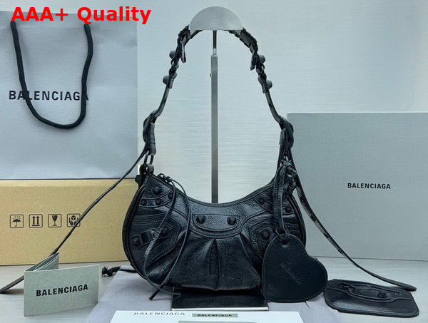 Balenciaga Le Cagole XS Shoulder Bag in Black Arena Lambskin Black Matte Hardware Replica