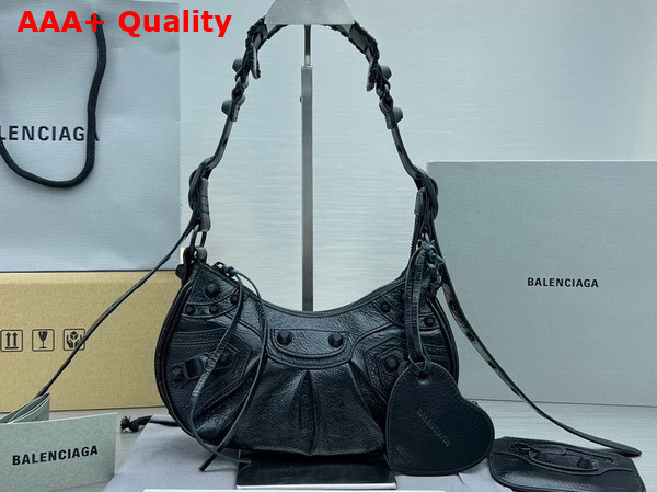 Balenciaga Le Cagole XS Shoulder Bag in Black Arena Lambskin Black Matte Hardware Replica