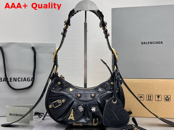 Balenciaga Le Cagole XS Shoulder Bag in Black Arena Lambskin with Pins Aged Gold Hardware Replica