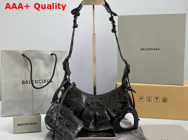 Balenciaga Le Cagole XS Shoulder Bag in Black Supple Crocodile Embossed Calfskin Replica