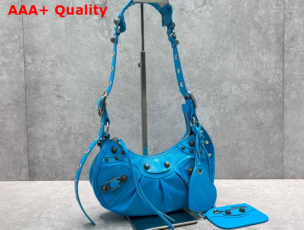 Balenciaga Le Cagole XS Shoulder Bag in Blue Arena Lambskin Aged Silver Hardware Replica