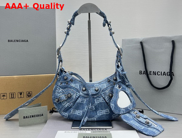 Balenciaga Le Cagole XS Shoulder Bag in Blue BB Monogram Bleached Denim Aged Silver Hardware Replica