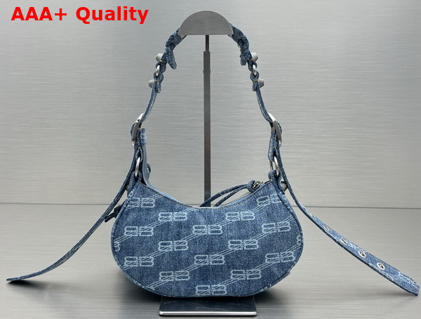 Balenciaga Le Cagole XS Shoulder Bag in Blue BB Monogram Bleached Denim Aged Silver Hardware Replica