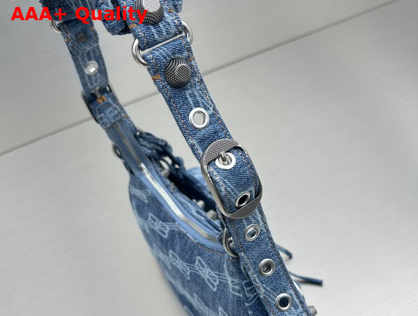 Balenciaga Le Cagole XS Shoulder Bag in Blue BB Monogram Bleached Denim Aged Silver Hardware Replica