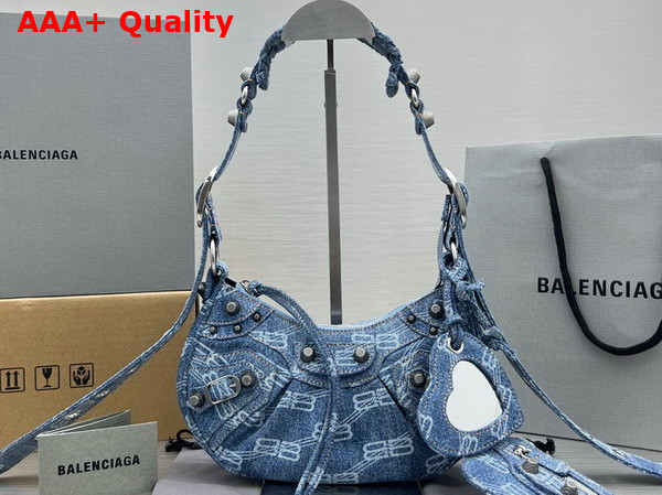 Balenciaga Le Cagole XS Shoulder Bag in Blue BB Monogram Bleached Denim Aged Silver Hardware Replica