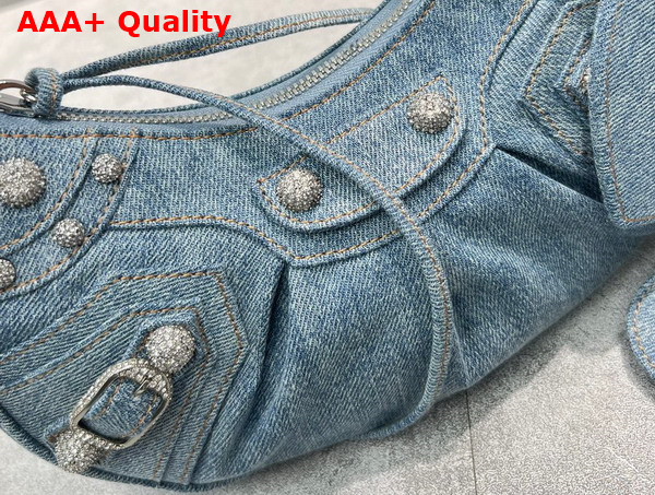 Balenciaga Le Cagole XS Shoulder Bag in Blue Denim Rhinestones Replica