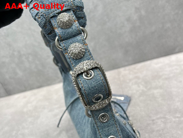 Balenciaga Le Cagole XS Shoulder Bag in Blue Denim Rhinestones Replica