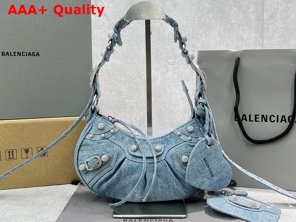 Balenciaga Le Cagole XS Shoulder Bag in Blue Denim Rhinestones Replica