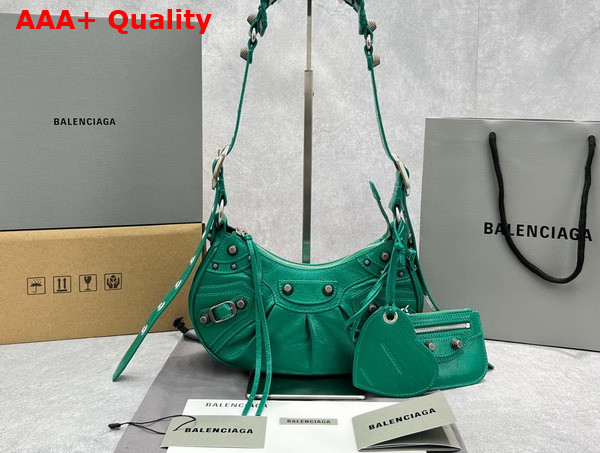 Balenciaga Le Cagole XS Shoulder Bag in Emerald Green Arena Lambskin Aged Silver Hardware Replica