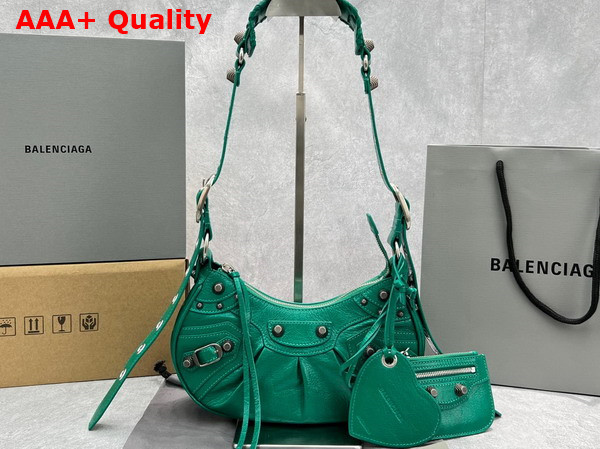 Balenciaga Le Cagole XS Shoulder Bag in Emerald Green Arena Lambskin Aged Silver Hardware Replica