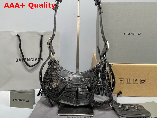 Balenciaga Le Cagole XS Shoulder Bag in Grey Supple Crocodile Embossed Calfskin Replica