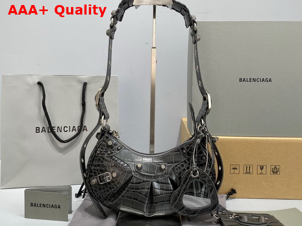 Balenciaga Le Cagole XS Shoulder Bag in Grey Supple Crocodile Embossed Calfskin Replica