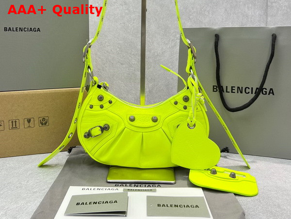 Balenciaga Le Cagole XS Shoulder Bag in Neon Yellow Arena Lambskin Aged Silver Hardware Replica