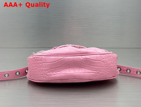 Balenciaga Le Cagole XS Shoulder Bag in Pink Crocodile Embossed Calfskin with Rhinestones Replica