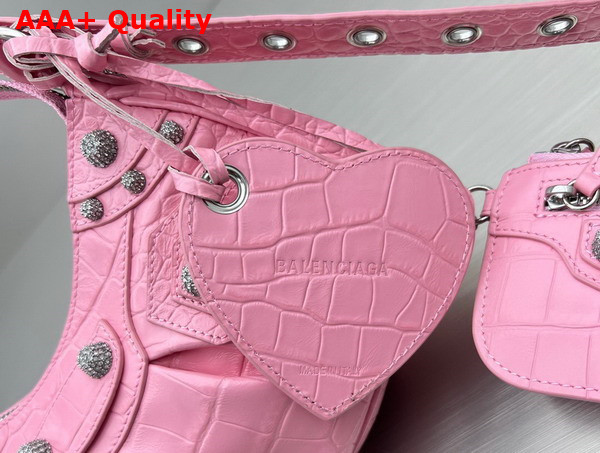 Balenciaga Le Cagole XS Shoulder Bag in Pink Crocodile Embossed Calfskin with Rhinestones Replica