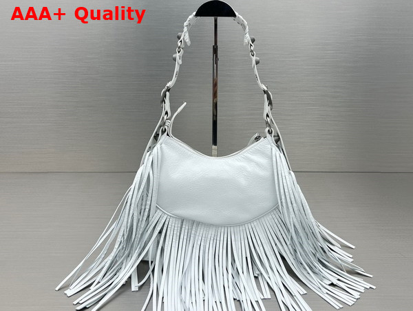 Balenciaga Le Cagole XS Shoulder Bag in White Arene Lambskin with Fringes Replica