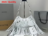 Balenciaga Le Cagole XS Shoulder Bag in White Arene Lambskin with Fringes Replica