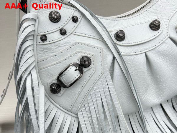 Balenciaga Le Cagole XS Shoulder Bag in White Arene Lambskin with Fringes Replica