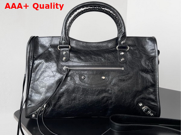 Balenciaga Le City Medium Bag in Black Arena Storico Lambskin Replica