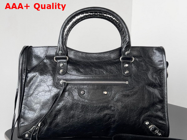 Balenciaga Le City Medium Bag in Black Arena Storico Lambskin Replica