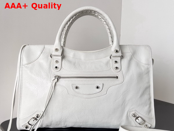 Balenciaga Le City Medium Bag in Optic White Arena Storico Lambskin Replica