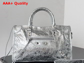 Balenciaga Le City Small Bag in Silver Metallized Arena Lambskin Replica