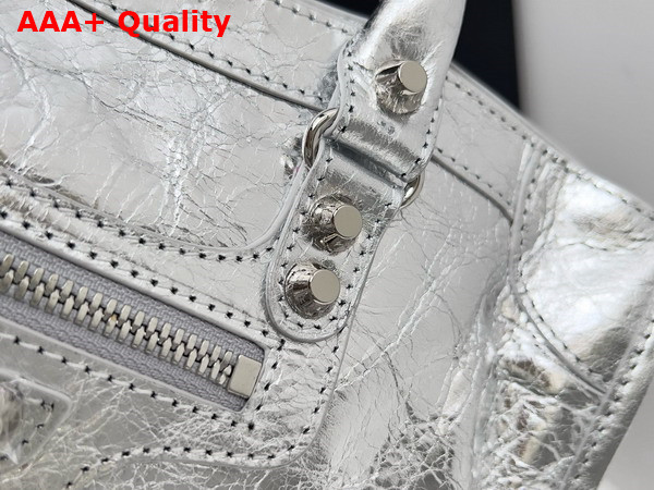 Balenciaga Le City Small Bag in Silver Metallized Arena Lambskin Replica