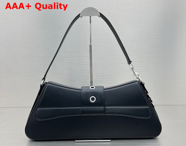 Balenciaga Lindsay Large Shoulder Bag in Black Shiny Smooth Calfskin with Aged Silver Hardware Replica