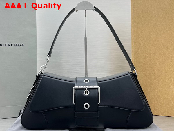 Balenciaga Lindsay Large Shoulder Bag in Black Shiny Smooth Calfskin with Aged Silver Hardware Replica