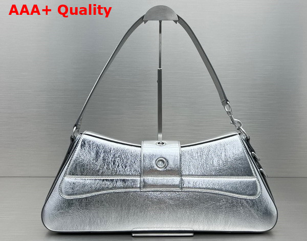 Balenciaga Lindsay Large Shoulder Bag in Silver Pleated Mirror Calfskin with Aged Silver Hardware Replica