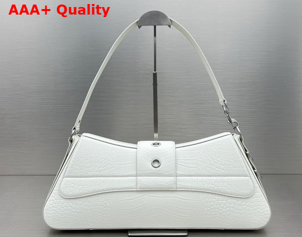 Balenciaga Lindsay Large Shoulder Bag in White Supple Crocodile Embossed Calfskin with Aged Silver Hardware Replica