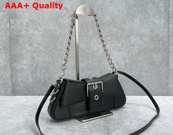 Balenciaga Lindsay Small Shoulder Bag With Strap in Black Shiny Smooth Calfskin Aged Silver Hardware Replica