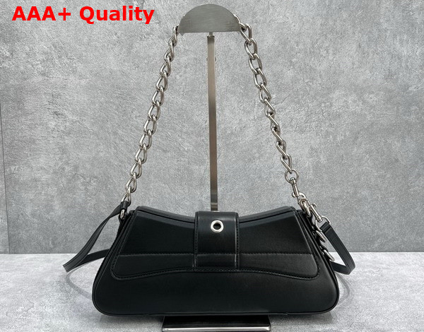 Balenciaga Lindsay Small Shoulder Bag With Strap in Black Shiny Smooth Calfskin Aged Silver Hardware Replica