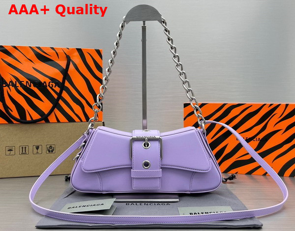 Balenciaga Lindsay Small Shoulder Bag With Strap in Light Purple Shiny Smooth Calfskin Aged Silver Hardware Replica