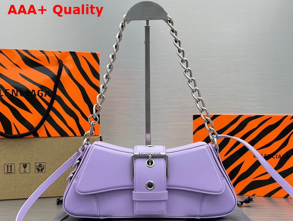 Balenciaga Lindsay Small Shoulder Bag With Strap in Light Purple Shiny Smooth Calfskin Aged Silver Hardware Replica