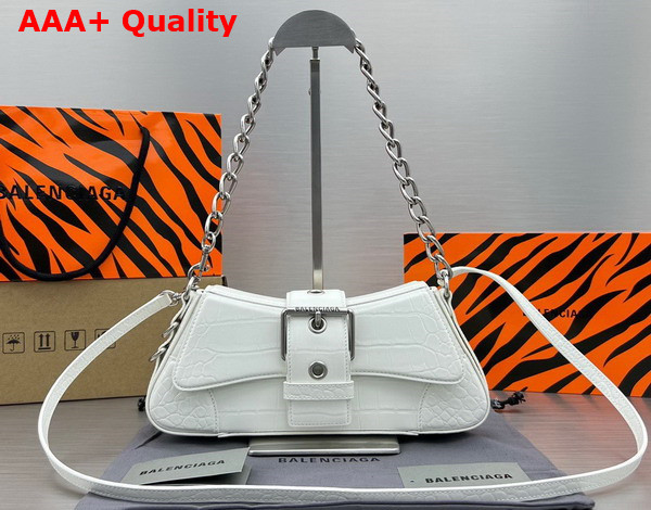 Balenciaga Lindsay Small Shoulder Bag With Strap in White Matte Supple Crocodile Embossed Calfskin Aged Silver Hardware Replica