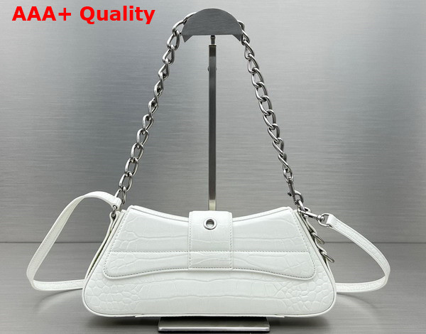 Balenciaga Lindsay Small Shoulder Bag With Strap in White Matte Supple Crocodile Embossed Calfskin Aged Silver Hardware Replica