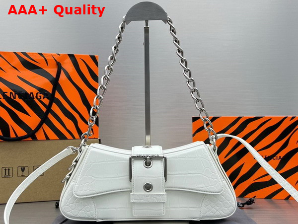 Balenciaga Lindsay Small Shoulder Bag With Strap in White Matte Supple Crocodile Embossed Calfskin Aged Silver Hardware Replica